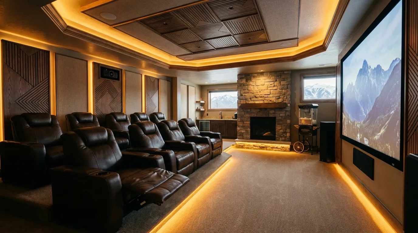 Luxury basement home theater in Provo