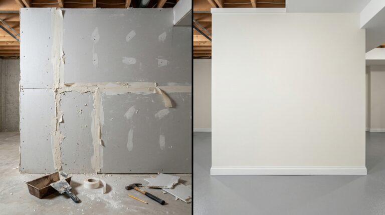 Split comparison of DIY versus professional basement finishing quality