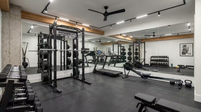 Basement home gym with equipment