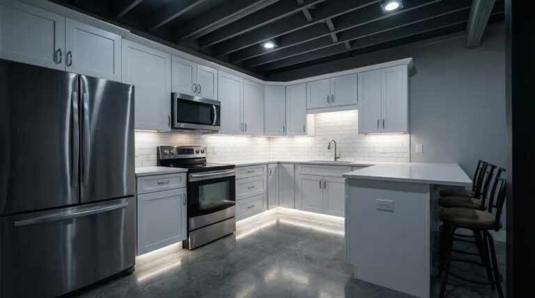 Basement kitchen with modern appliances