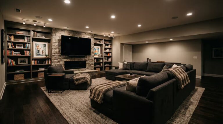 Spacious basement living room