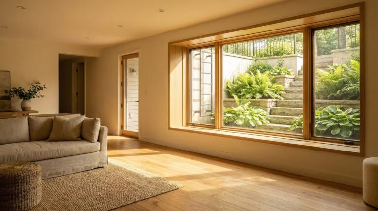 Basement egress window with natural light